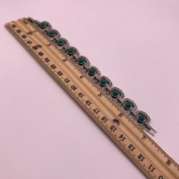 Jenavi Silver Panels Bracelet with Rhinestones and Malachite Cabachons. - Picture 4 of 7